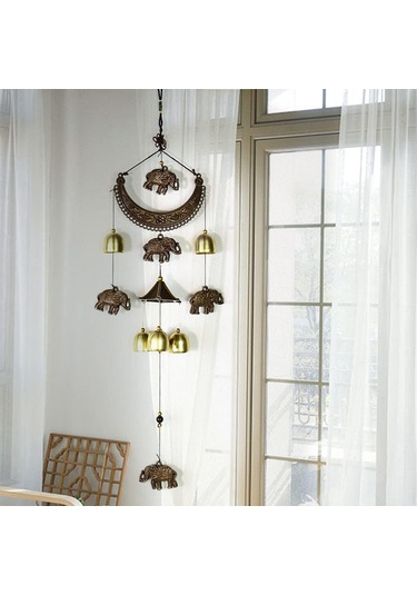 Windchime, Ev Dekorasyonu, Alaşım Rüzgar Çanları Fil Ay Zili Şanslı Feng Shui Kolye