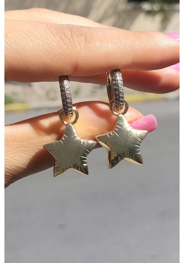 Niki Aksesuar Zirkon Taşlı Balon Yıldız Küpe Gold