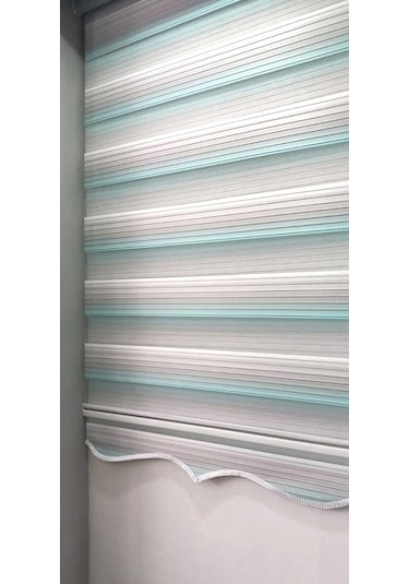 Turkuaz Pliseli Zebra Stor Perde Etek Dilimli