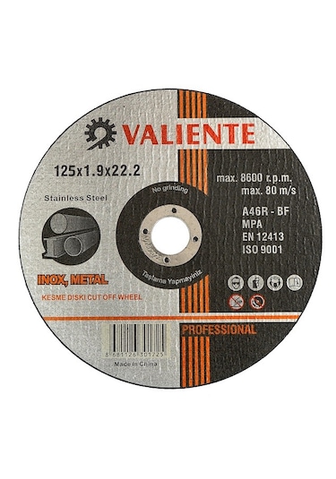 Metal Kesme Taşı 125 1.0 22.2mm Inox Val16772 Valıente 50 Adet