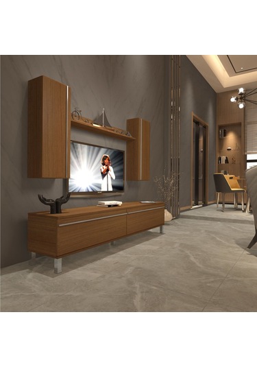 Decoraktiv Eko 7 Mdf Std Krom Ayaklı Tv Ünitesi Tv Sehpası Ceviz