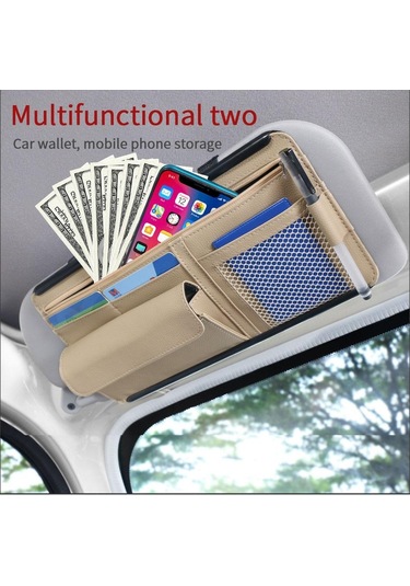 Bej Araba Organizatör Güneşlik Depolama Araba Güneşlik Klip Deri Saklama Kutusu Kalem Kart Bilet Güneş Gözlüğü Klip Çanta Araba Aksesuarları