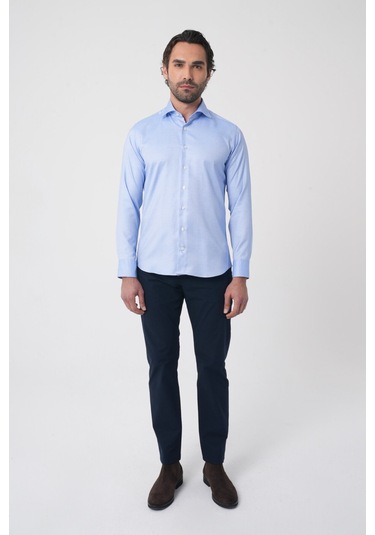 Bisse Erkek Uzun Kollu Regular Fit Mavi Klasik Gömlek Gmars252161 E35 Mavi