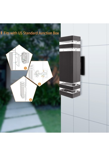 Wezone Siyah Modern Dış Mekan Duvar Lambası, İki Yönlü Aydınlatma, Su Geçirmez, E27 Lamba Tabanı, 10w Led Ampul Dahil 1 Adet