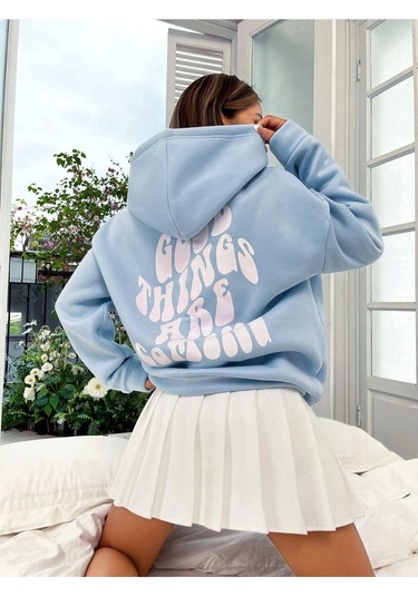 Altamira Unisex Good Things Sırt Baskılı Oversize Kapşonlu Sweatshirt 001