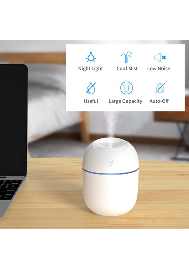 Fosenze 220ml Usb Mini Nemlendirici, Led Işıklı, Sürekli/aralıklı Sprey Modu, 6 Saat Otomatik Kapatma, Ofis/ev İçin Sessiz Nano Sprey Teknolojisi
