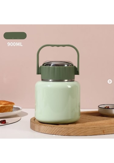 Çelik Mama Termosu Sıcak Veya Soğuk Yiyecekler İçin Öğle Yemeği Termosu 500 Ml Yeşil