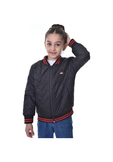 Kız Çocuk Kolej Yaka Astarlı Su Ve Rüzgar Geçirmez Fermuarlı Mont Ceket Siyah