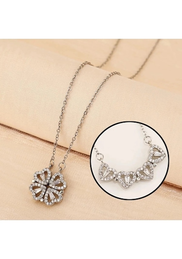 Ervanur Zirkon Taşlı Çoklu Kalpli Açılır Kapanır Mıknatıslı Yonca Kolye