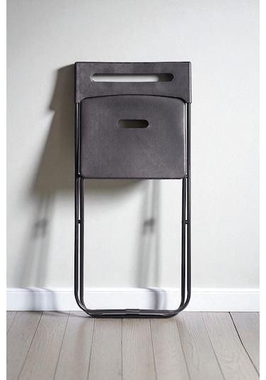 İronika Safran Katlanabilir Metal Gövdeli Sandalye Katlanır Mutfak Bahçe Kamp Sandalyesi Siyah 1 Adet Siyah