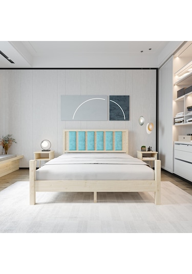 Orion Model Cam Göbeği Puflu Başlıklı Vernikli Çam Ahşap Karyola-78 120 x 200