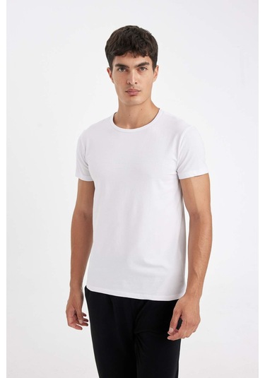 DeFacto Slim Fit Dar Kesim Bisiklet Yaka Kısa Kollu Pijama Üstü L4885AZ24WNWT34