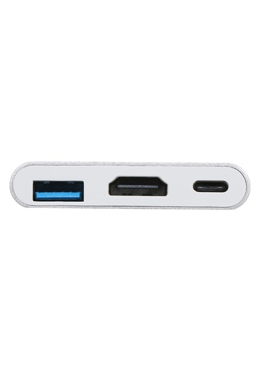 Yaozixa Type-c'den Hdmı+usb3.0+type-c'ye 3-in-1 Dönüştürücü, 4k Destekli, Pd Şarj, Gümüş, Alüminyum Kasa, Dönüşümlü Bağlantı