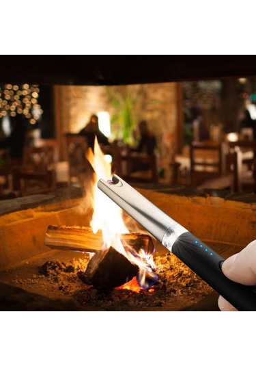 Pazly--led Işıklı Alevsiz Elektrik Ark Çakmak Usb Şarj Edilebilir Siyah