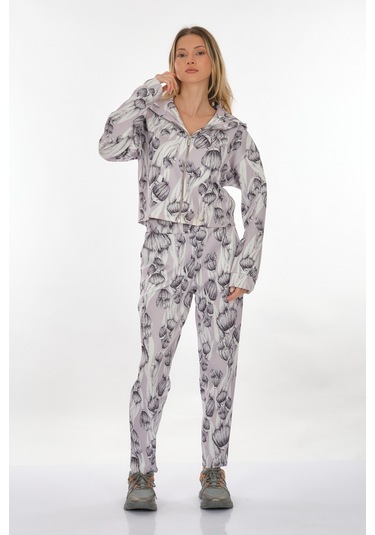 Perspective Kapüşonlu Desenli Çok Renkli Kadın Mont 24780090 001