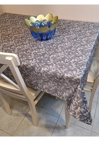 Kumaş Dokulu Tabanı Silikonlu Yıkanabilir Silinebilir Ütülenebilir Kaymaz Dekoratif Masa Örtüsü Brs021 Gri