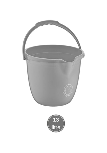 2 Li Bebek Banyo Su Kovası Ve Maşrapası Seti, Saplı Oluklu Kova 13lt Ve Maşrapa 1,5lt Set Gri Gri