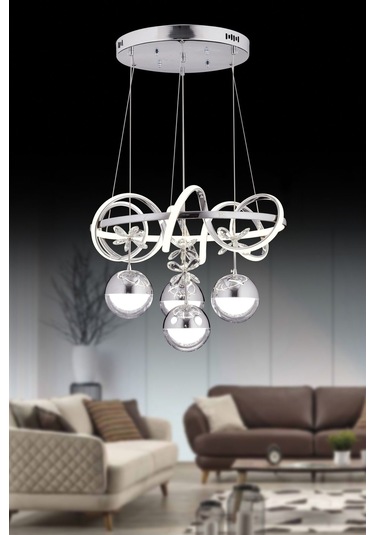 Kuzey 4lü Krom Küre Kumandalı Ve Dimerli Beyaz, Sarı, Gün Işığı Ledli Avize Sb-ld-402 Krom