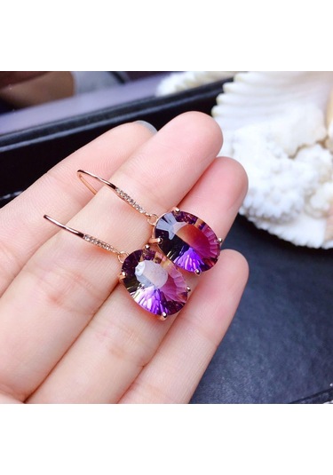 Pomoiii 925 Ayar Gümüş Küpe Renkli Taş Ametist 18k Altın Küpe Kadınlar İçin Charm Takı Hediye Rose