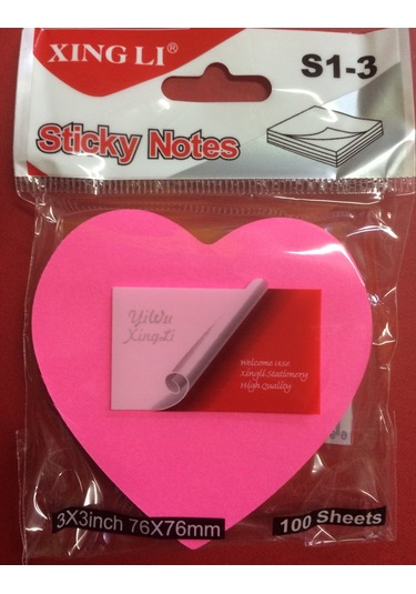 Not Kağıdı Pembe Kalp Desenli Yapışkanlı İthal