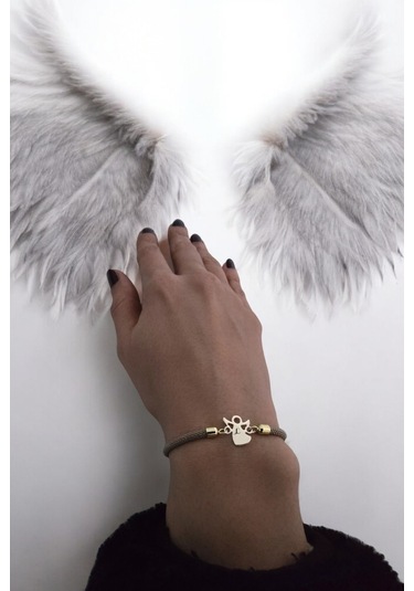 Archin L Harfine Özel Kahverengi Örgülü 14 Ayar Altın Plakalı Mevlana Figürlü Hediye Bileklik-335harf Altın