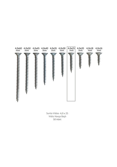 Adilon Sunta Vidası, 4,0 X 25 Mm, 50 Adet, Yhb Vida 4 x 25