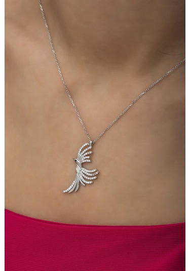 Nereze 925 Ayar Gümüş Zirkon Taşlı Anka Kuşu Kolye