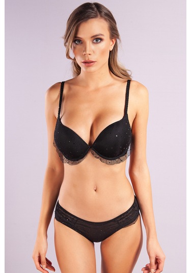 Golshan Galiana Mini Slip, Kadın Tül Transparan Siyah Külot Çok Renkli