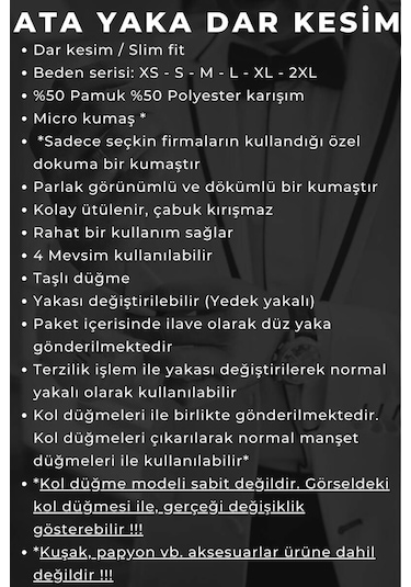 Beyaz Siyah Tek Bieli Damatlık Ata Yaka Kol Düğmeli Slim Fit Smokin Gömlek - 027 001