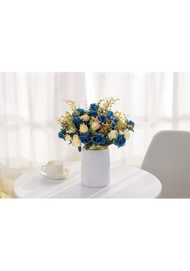 Hangfox 12 Adet Avrupa Stili Simülasyon Gülleri - 6 Dal, 2 Çiçek/dal, Konumu Serbest Ayar, İki Renk Kombinasyonlu, Vazo İçin Uygun