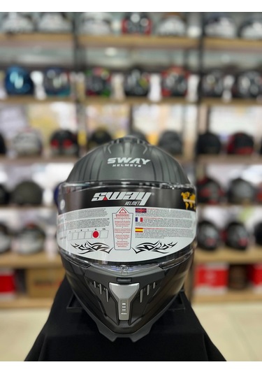 Sway Sw 865 Space Black White Full Face Kapalı Motosiklet Kask Gri - Siyah