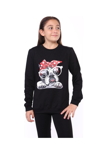 Toontoy Kız Çocuk Köpek Figür Baskılı Sweatshirt Açık Lila