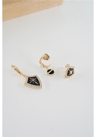 Kadın Vip Seri Antialerjik Baget Zirkon Taşlı 3'lü Küpe-5432 Altın