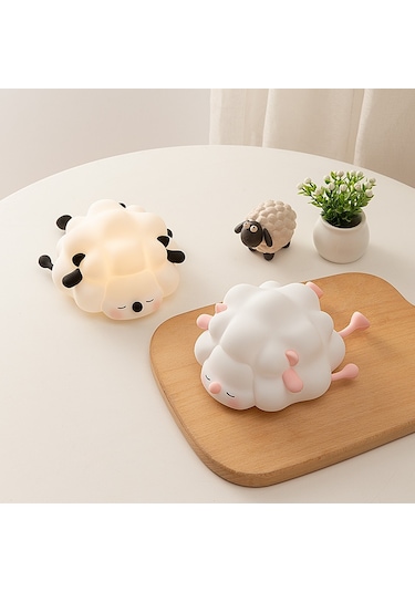 Sevimli Koyun Başucu Uyku Işığı Çocuk Yaratıcı Gece Lambası Dokunmatik Kontrol Karartma Silikon Lamba Pembe Çok Renkli