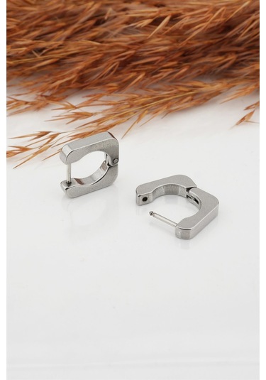 Kadın Çelik Basic Geometrik 1.5cm Kare Moldel Klipsli Küpe Çok Renkli