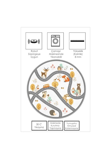West Home Makinede Yıkanabilir Kaymaz Taban Leke Tutmaz Yuvarlak Çocuk Halısı Oyun Matı Wh 553 White Yuvarlak Beyaz