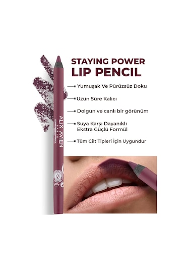 Alix Avien Suya Dayanıklı Uzun Süre Kalıcı Yumuşak Dudak Kalemi Staying Power Lip Pencil 59 Plum
