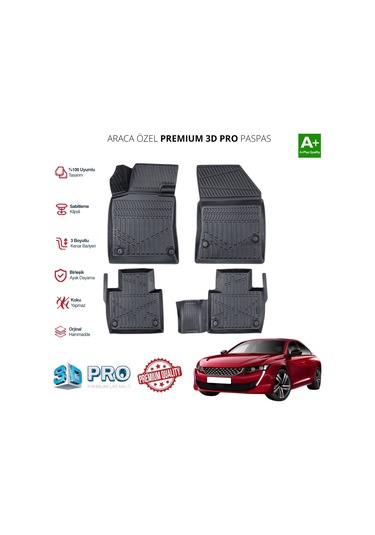 Peugeot 508 Araca Özel 3d Paspas 2018 2019 2020 2021 2022 2023 2024