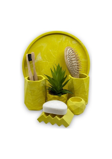 Pastel Sarı Beton Banyo Seti Sarı