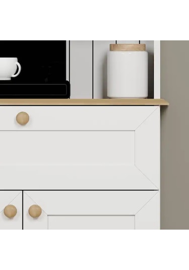 Lucas 2 Kapaklı Çekmeceli Kahve Köşesi Ve Çok Amaçlı Mutfak Dolabı - Açık Ceviz & Beyaz Açık Ceviz & Beyaz