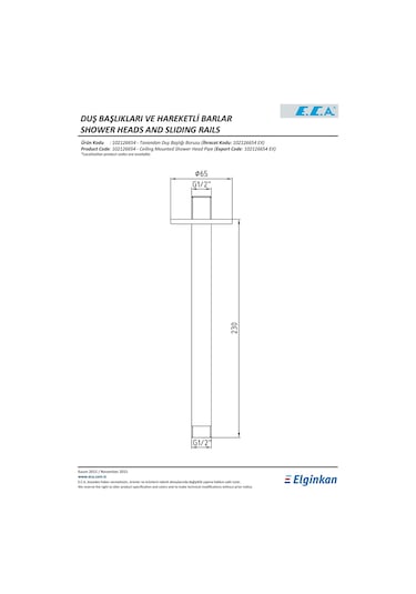 Eca Tavandan Duş Başlığı Borusu 102126654 Krom