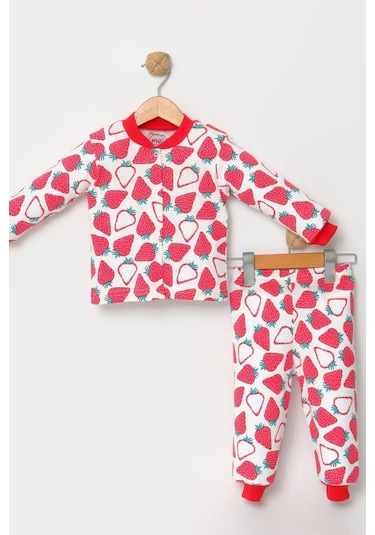 Kız Çocuk Desenli Pamuklu 2'li Pijama Takımı Kırmızı