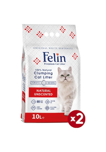 Felin Naturel Kokusuz Topaklaşan İnce Bentonit Kedi Kumu 2 x 10 L