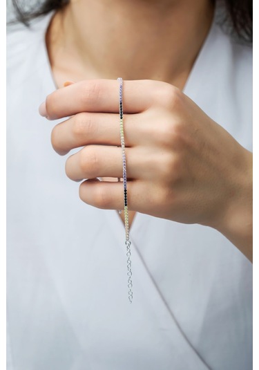 Azuris Silver Azuris Silver 925k Gümüş 1,5 Mm Renkli Su Yolu Bileklik Gümüş