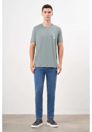 Erkek Yeşil Trend Süprem Baskılı Bisiklet Yaka Dynamic Fit T-shirt 24ys018031700 Yeşil