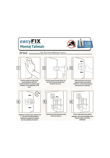 Saç Kurutmalık Askısı Paslanmaz Easyfix Yapışkanlı Siyah Siyah