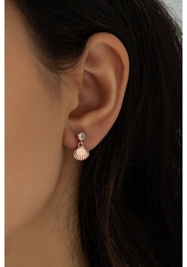 Istiridye Sallantılı Tektaş Küpe Rose Kaplama Gümüş Uvps300127