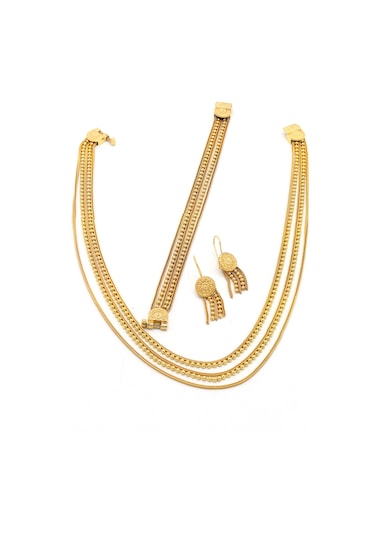 Sıralı Toplu Altın Kaplama 925 Ayar Gümüş Bayan Hasır Üçlü Set 201024776 Gold