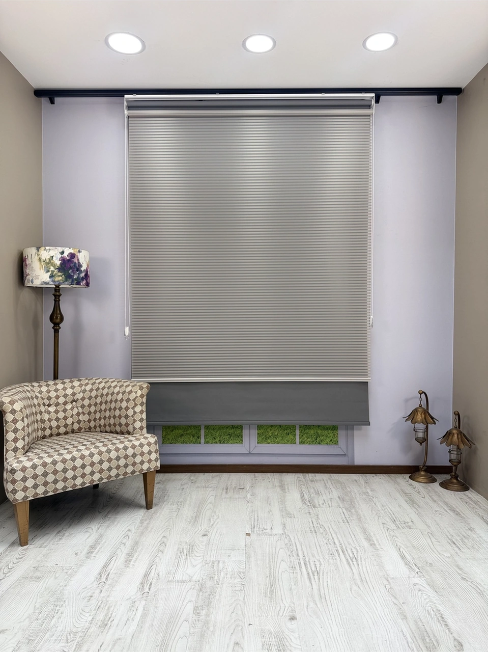 Luna Serisi Açık Gri Tül Antrasit Gri Stor Perde Işık Kontrollü, Çift Mekanizmalı, Kolay Montaj Antrasit Gri