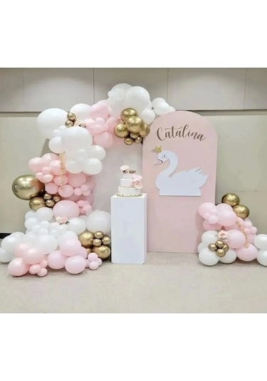Gold Krom Beyaz Makaron Pembe 100 Lü Balon Seti